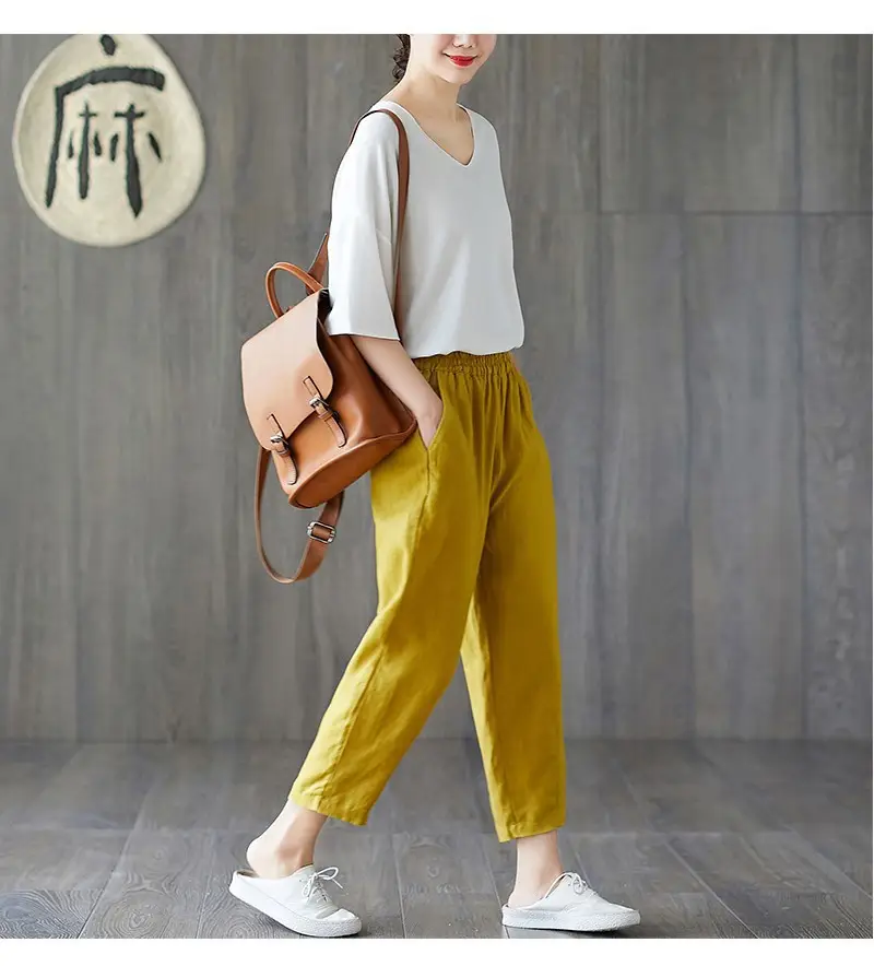 Women Cotton Linen Harem Pants Large Size Nine Point — feature 17