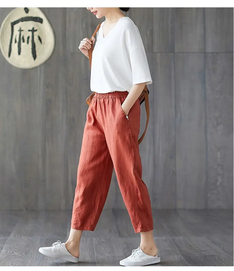Women Cotton Linen Harem Pants Large Size Nine Point — feature 21