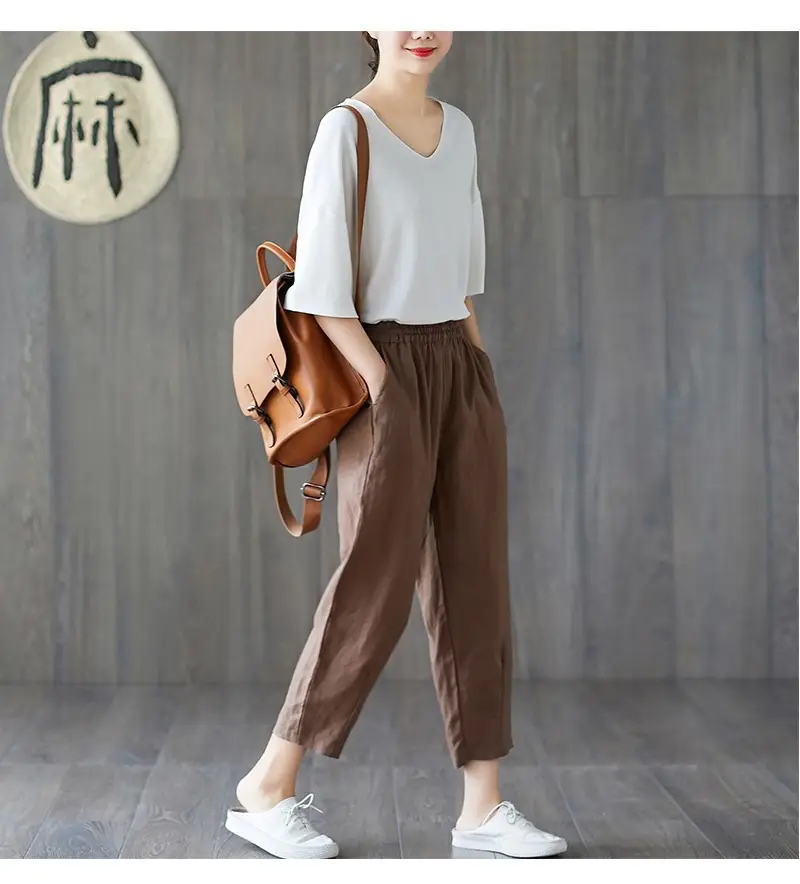 Women Cotton Linen Harem Pants Large Size Nine Point — feature 25