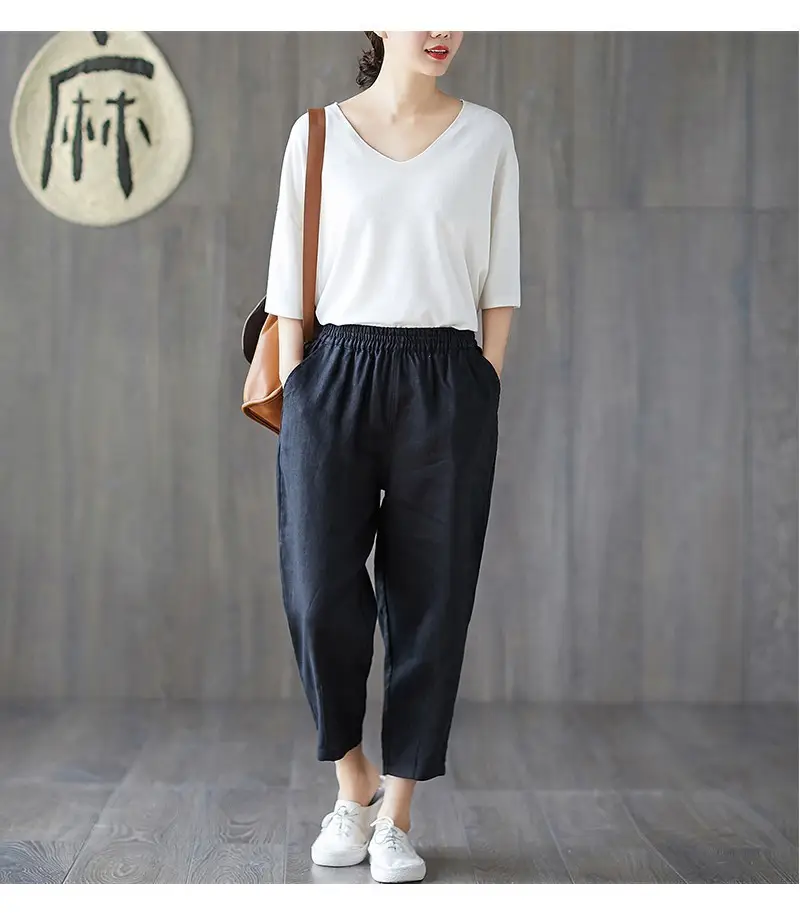 Women Cotton Linen Harem Pants Large Size Nine Point — feature 26