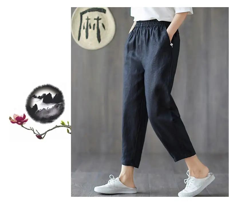 Women Cotton Linen Harem Pants Large Size Nine Point — feature 27