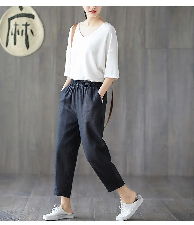 Women Cotton Linen Harem Pants Large Size Nine Point — feature 29