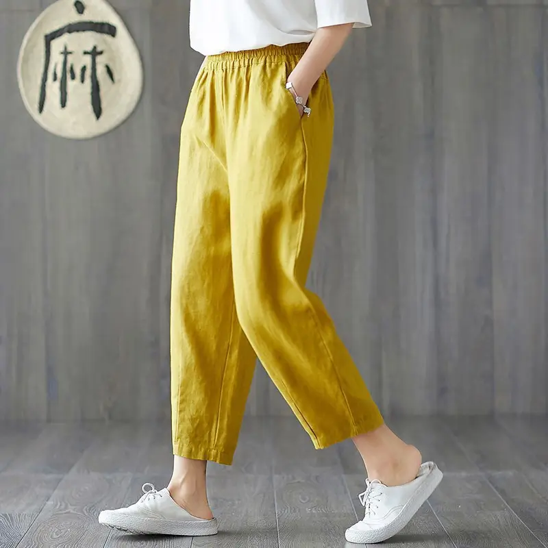 Women Cotton Linen Harem Pants Large Size Nine Point - Image 2