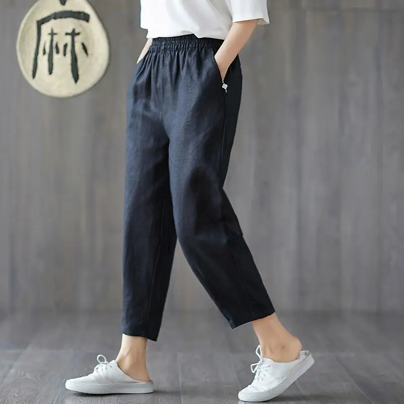 Women Cotton Linen Harem Pants Large Size Nine Point - Image 3