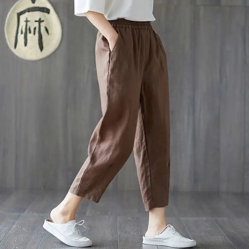 Women Cotton Linen Harem Pants Large Size Nine Point - Image 4