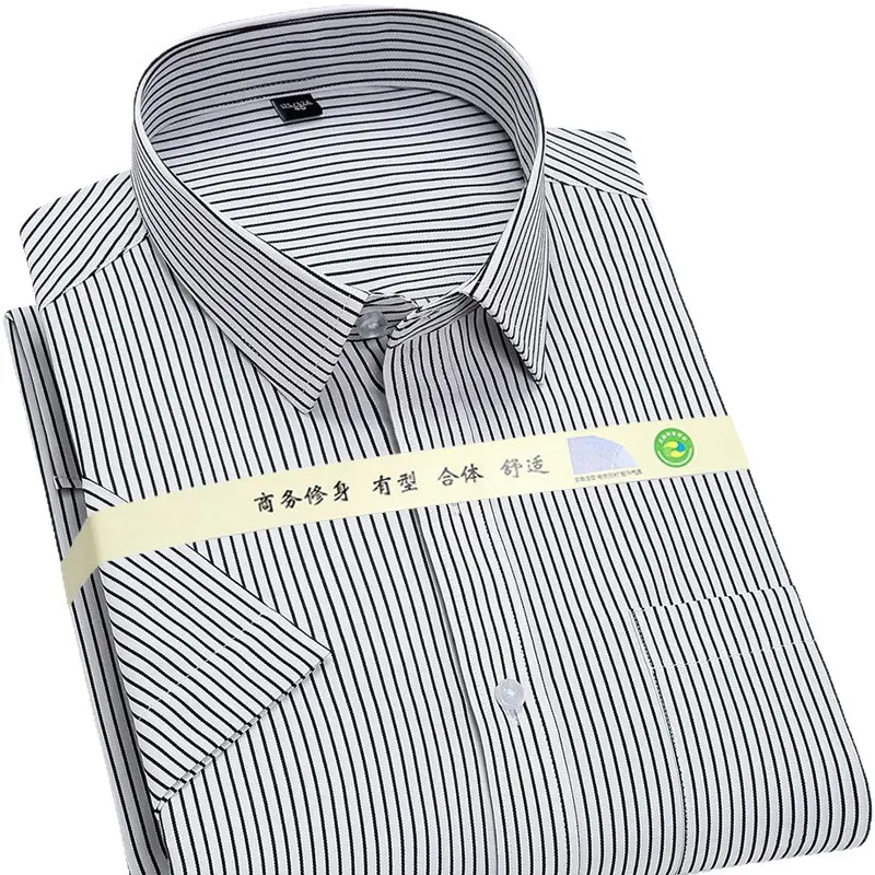 Men's Blue Striped Short Sleeve Shirt Spring Summer Slim Fit - Image 15