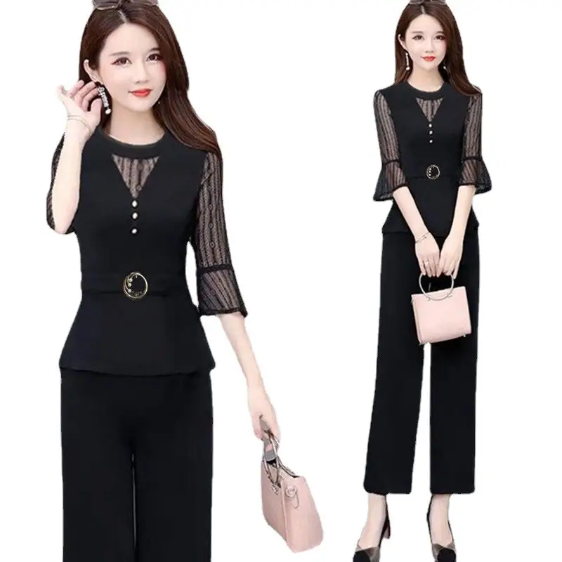 Women's Maroon Age-Reducing Mesh Pencil Pants Set