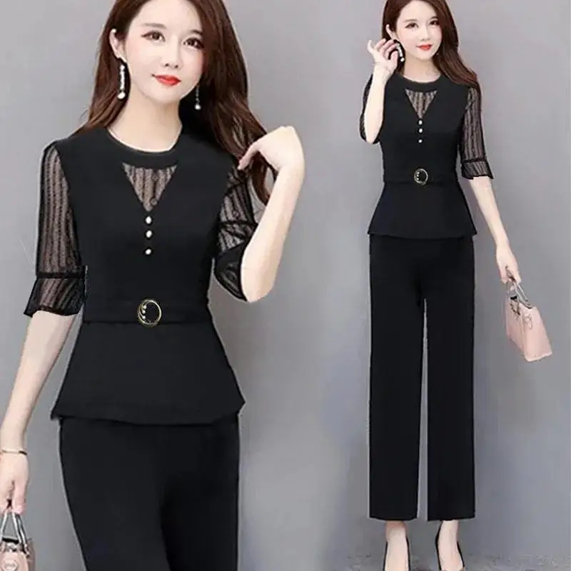 Women's Maroon Age-Reducing Mesh Pencil Pants Set — feature 12