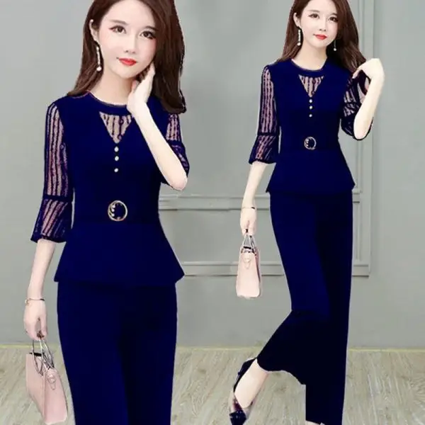 Women's Maroon Age-Reducing Mesh Pencil Pants Set