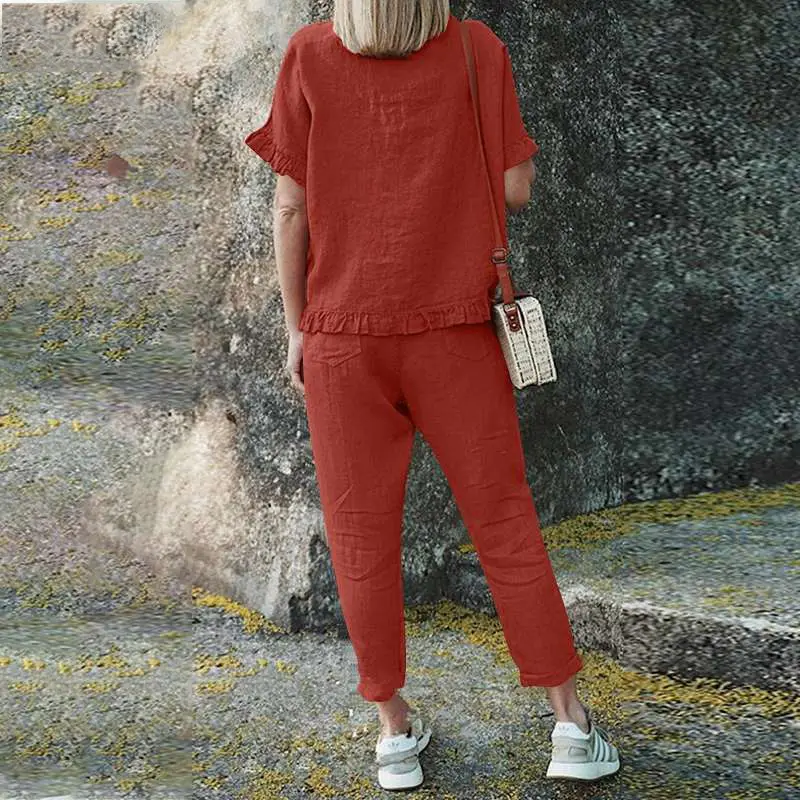 2023 Women Cotton Linen Casual Pants Set Large - Image 6