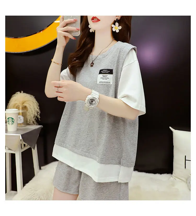 Women Grey Loose Shorts Set Summer Casual Korean Style — feature 21