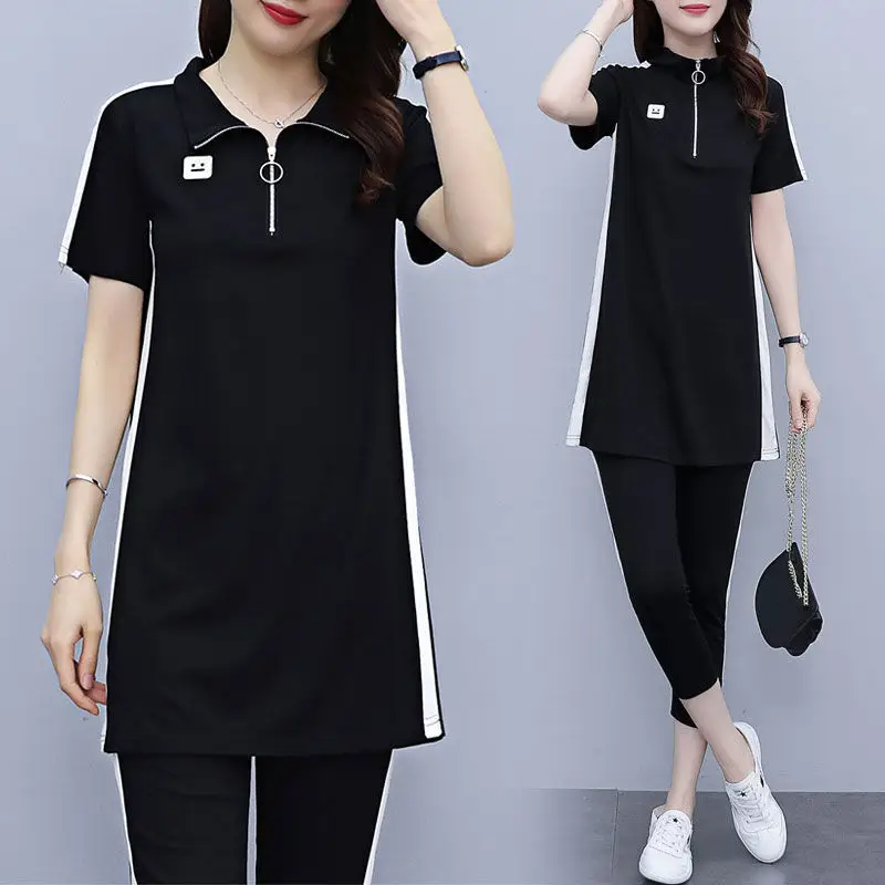 Women Black Polo T-Shirt Set Large Medium Medium - Image 3