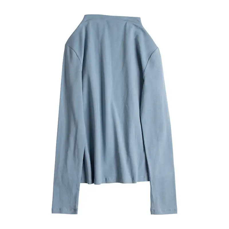 Women's Long Sleeve Black Slim T-Shirt with Half Turtleneck - Image 9