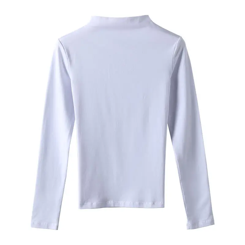 Women's Long Sleeve Black Slim T-Shirt with Half Turtleneck - Image 2