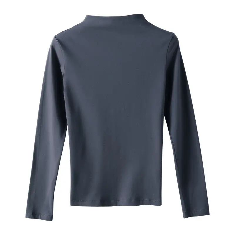 Women's Long Sleeve Black Slim T-Shirt with Half Turtleneck - Image 4
