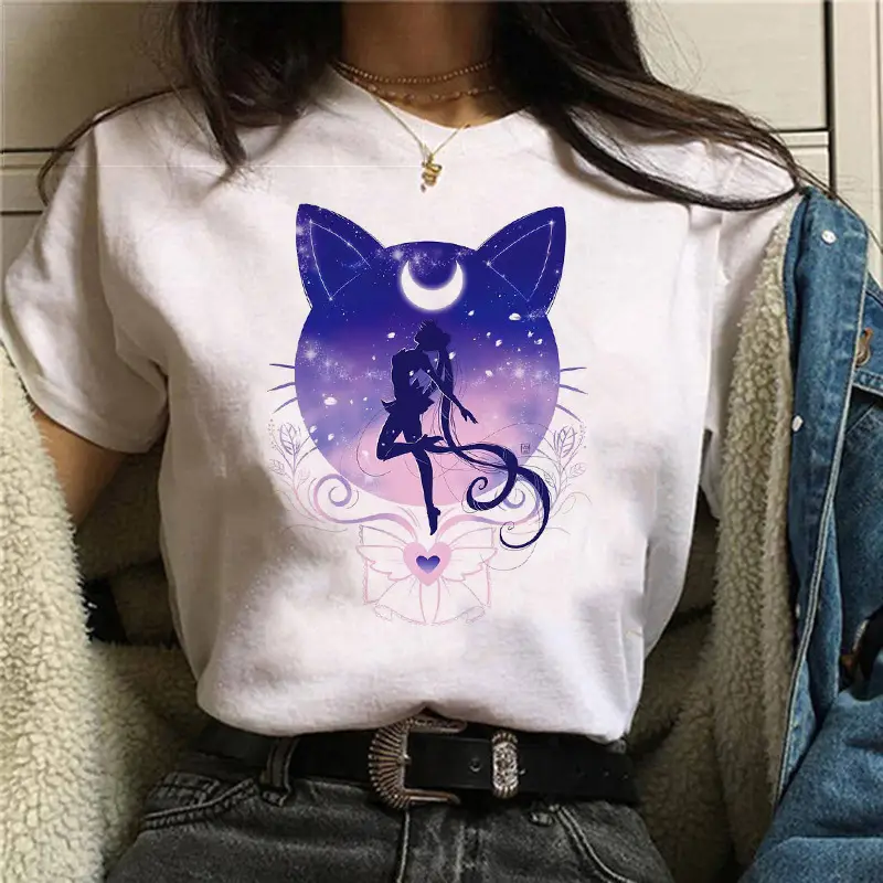 Women Sailor Moon Printed T-Shirt White Short Sleeve