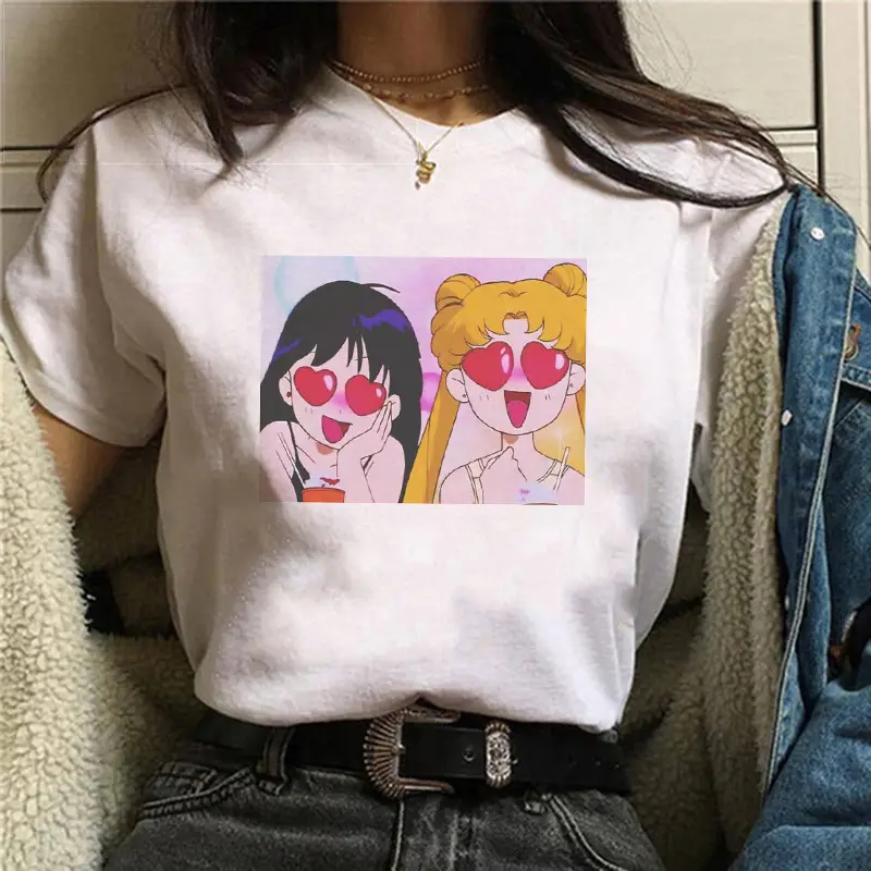 Women Sailor Moon Printed T-Shirt White Short Sleeve