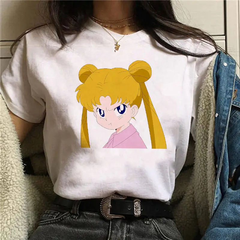 Women Sailor Moon Printed T-Shirt White Short Sleeve
