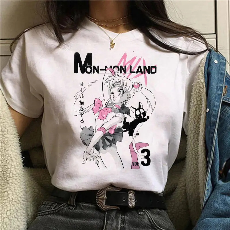 Women Sailor Moon Printed T-Shirt White Short Sleeve