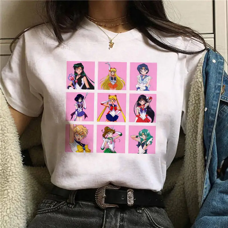 Women Sailor Moon Printed T-Shirt White Short Sleeve