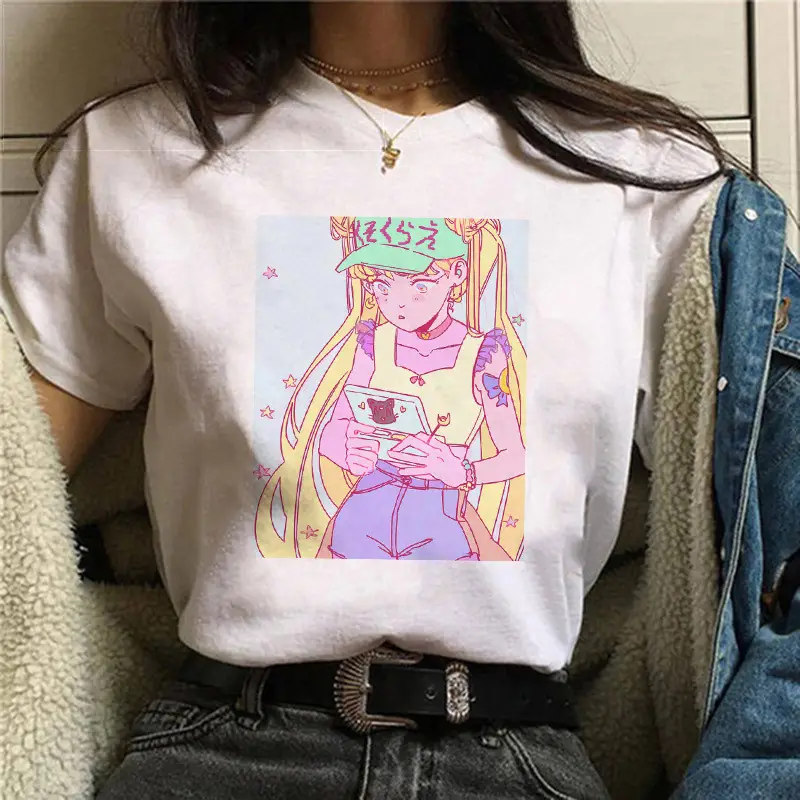 Women Sailor Moon Printed T-Shirt White Short Sleeve
