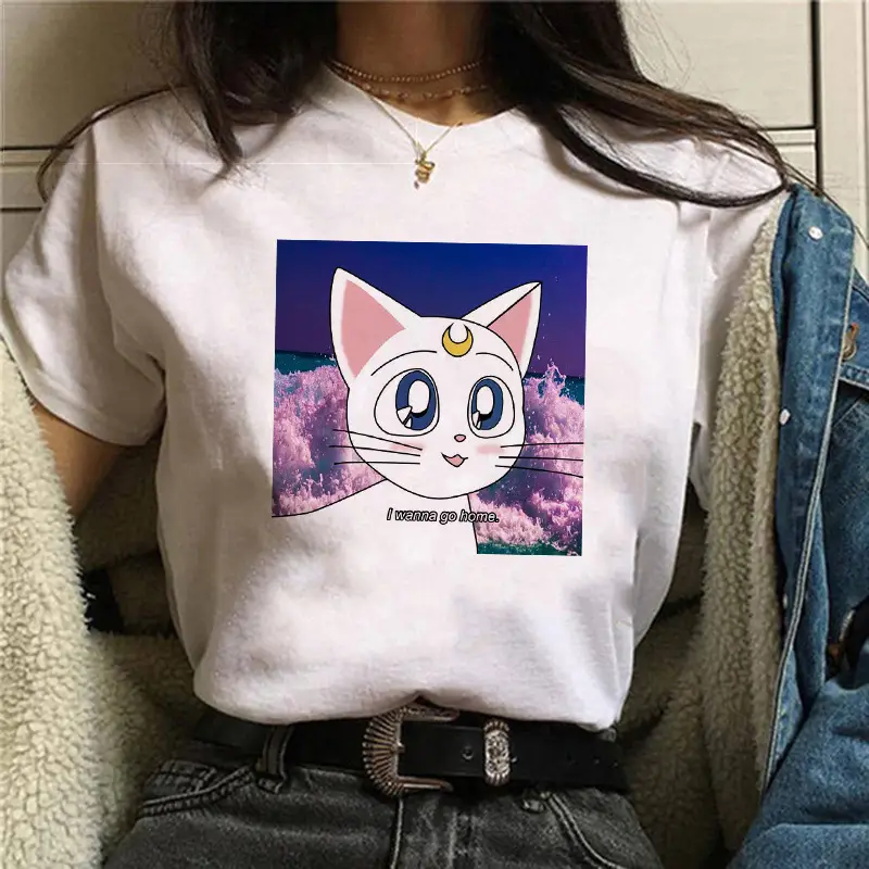 Women Sailor Moon Printed T-Shirt White Short Sleeve