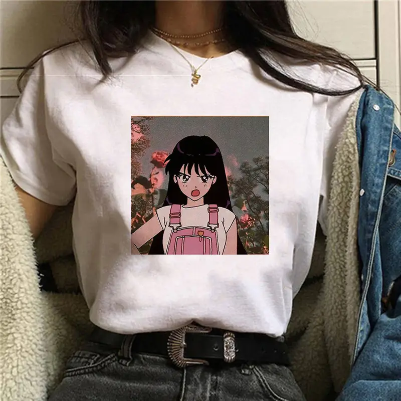 Women Sailor Moon Printed T-Shirt White Short Sleeve