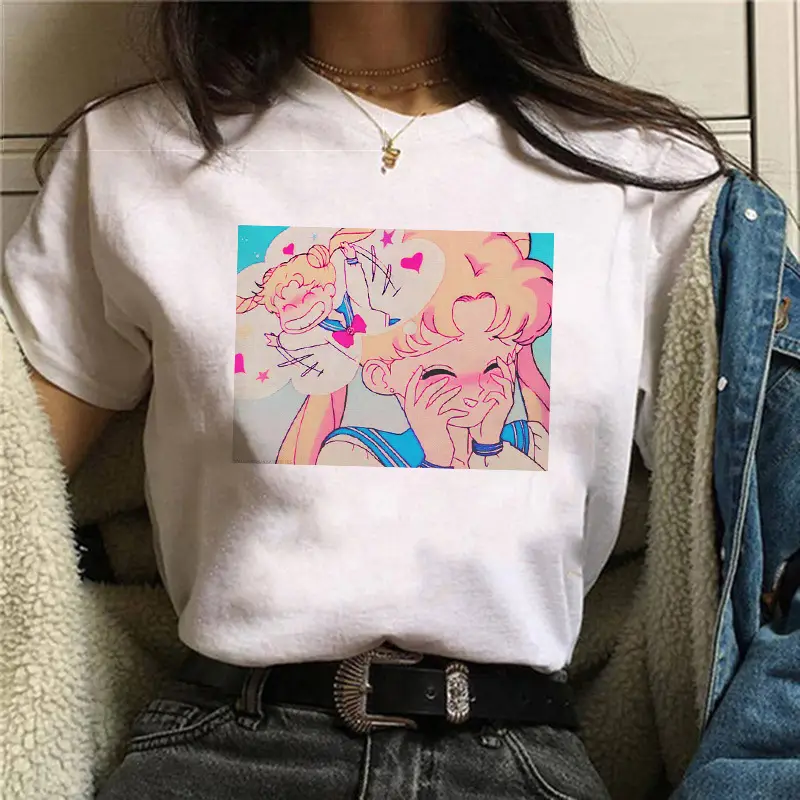 Women Sailor Moon Printed T-Shirt White Short Sleeve