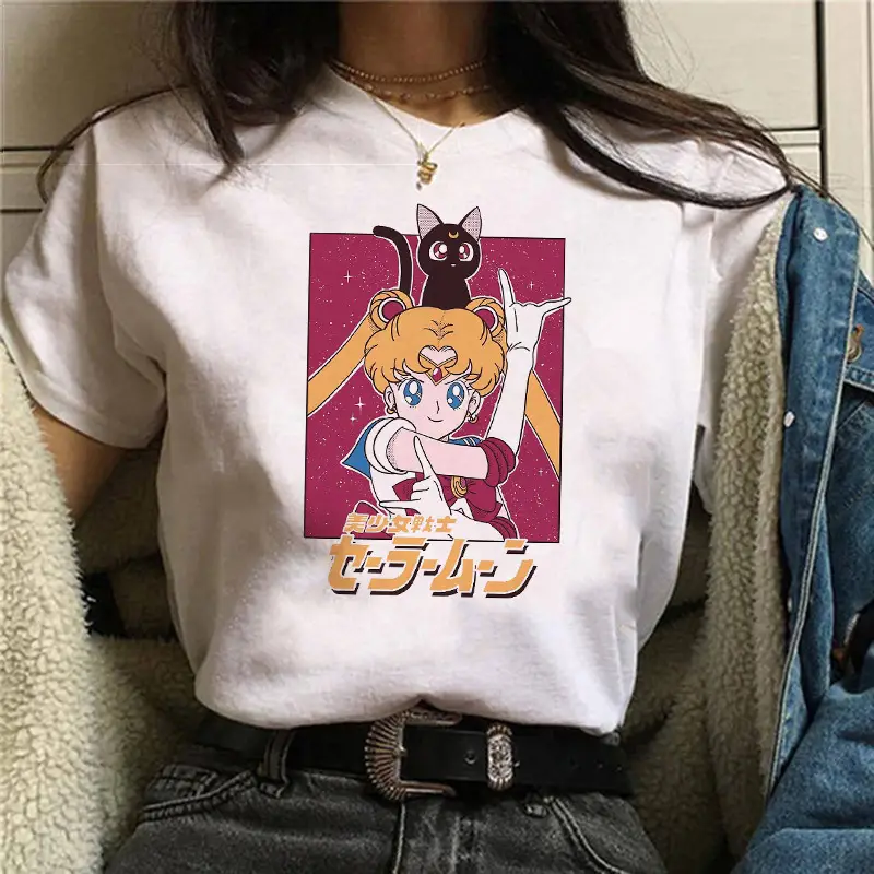 Women Sailor Moon Printed T-Shirt White Short Sleeve