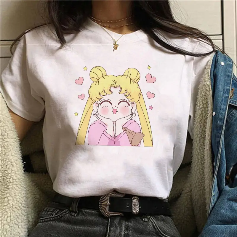 Women Sailor Moon Printed T-Shirt White Short Sleeve