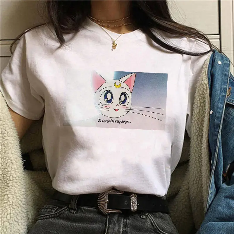 Women Sailor Moon Printed T-Shirt White Short Sleeve