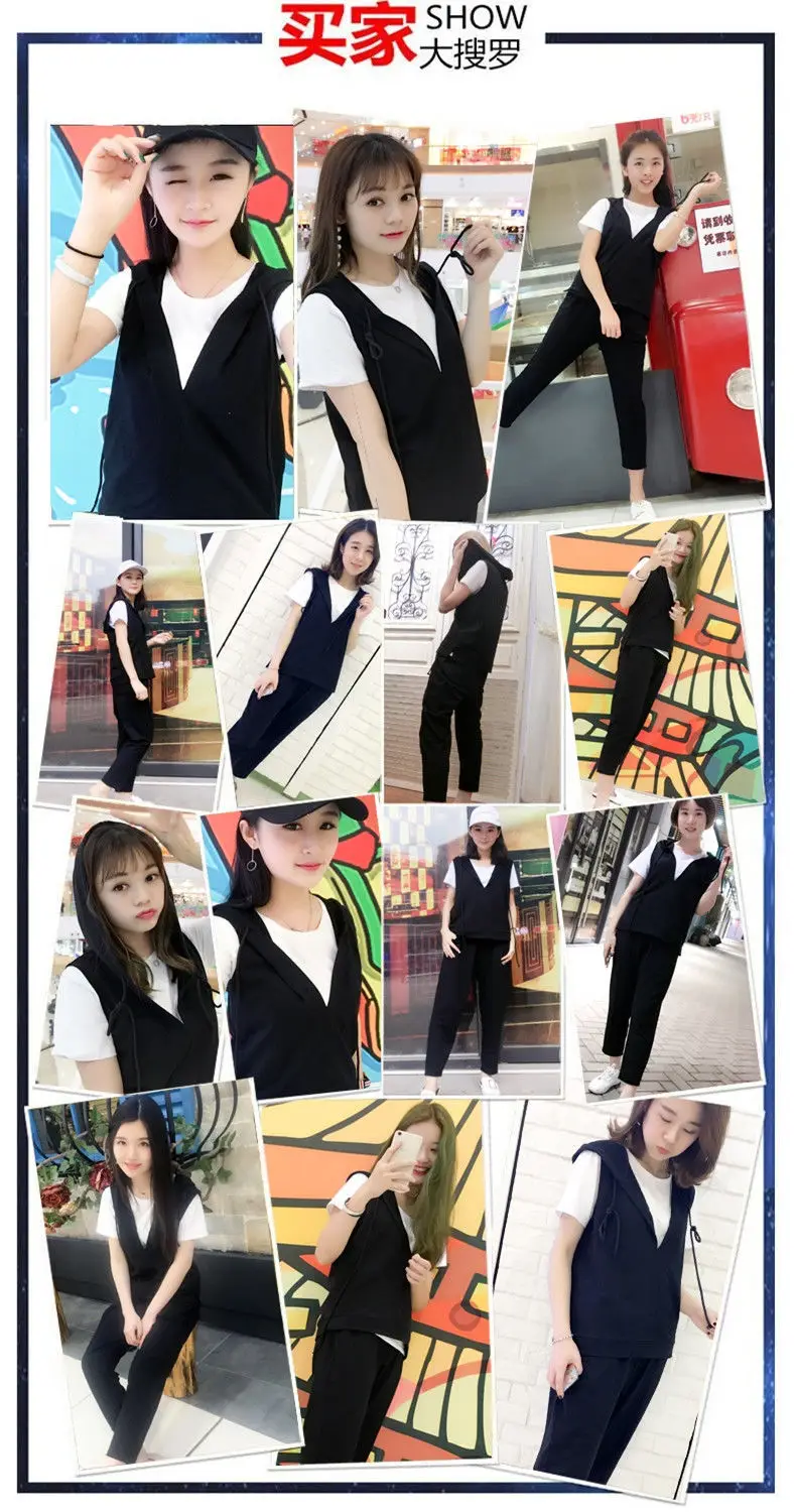 Women's 3-Piece Black Vest & Cropped Pants Set — feature 1