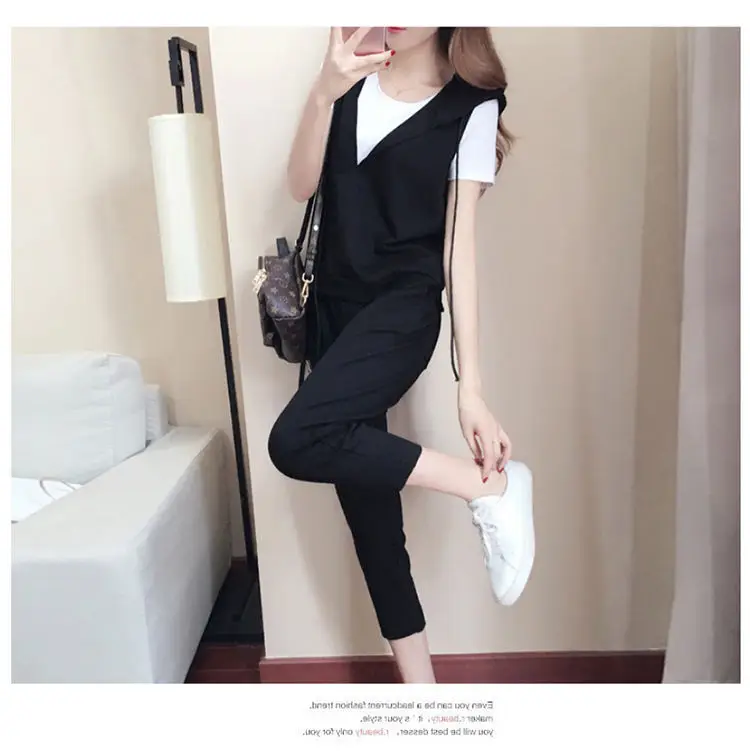 Women's 3-Piece Black Vest & Cropped Pants Set — feature 10