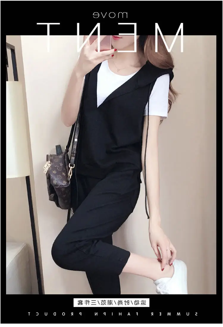 Women's 3-Piece Black Vest & Cropped Pants Set — feature 2