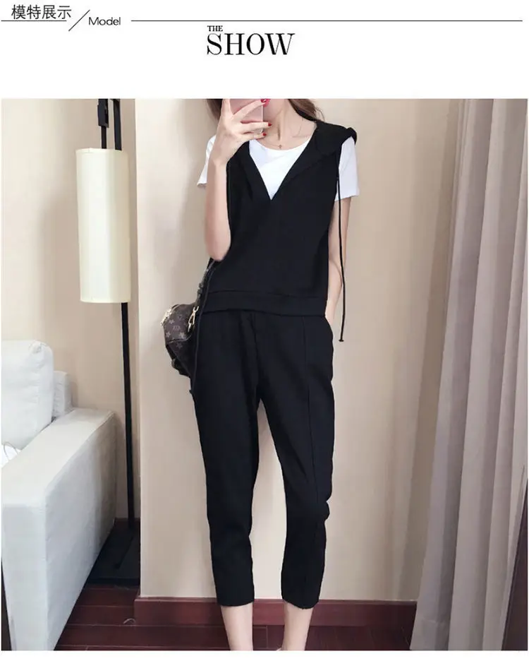 Women's 3-Piece Black Vest & Cropped Pants Set — feature 7