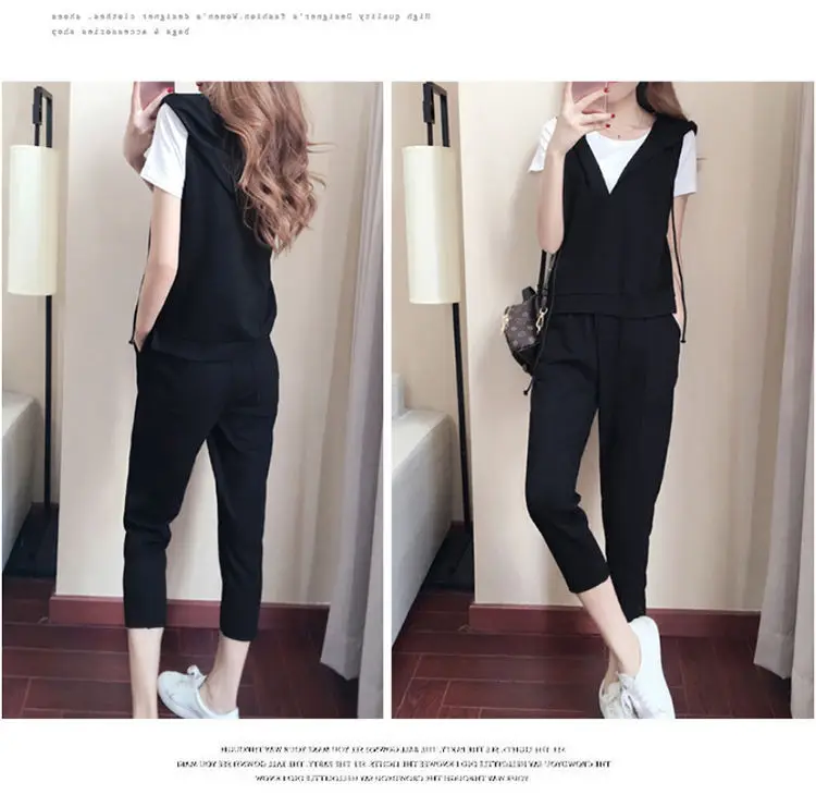 Women's 3-Piece Black Vest & Cropped Pants Set — feature 9