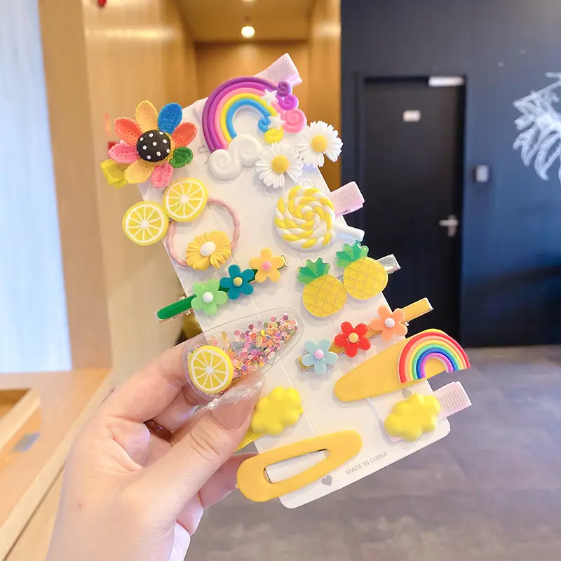 Baby Hair Clip Set for Girls Rainbow Floral Watermelon - Image 2