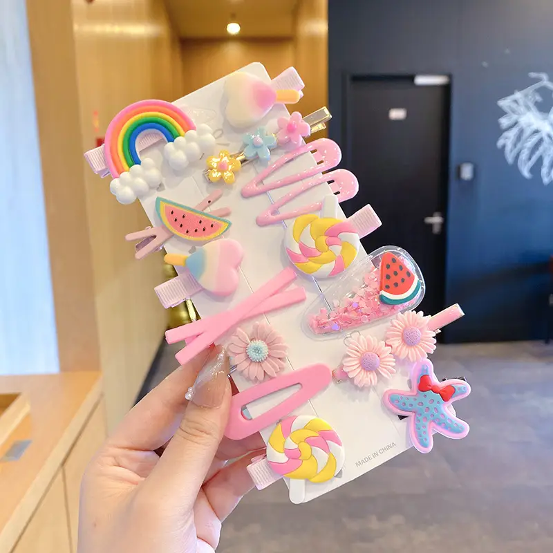 Baby Hair Clip Set for Girls Rainbow Floral Watermelon - Image 4
