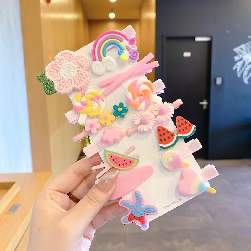 Baby Hair Clip Set for Girls Rainbow Floral Watermelon - Image 5