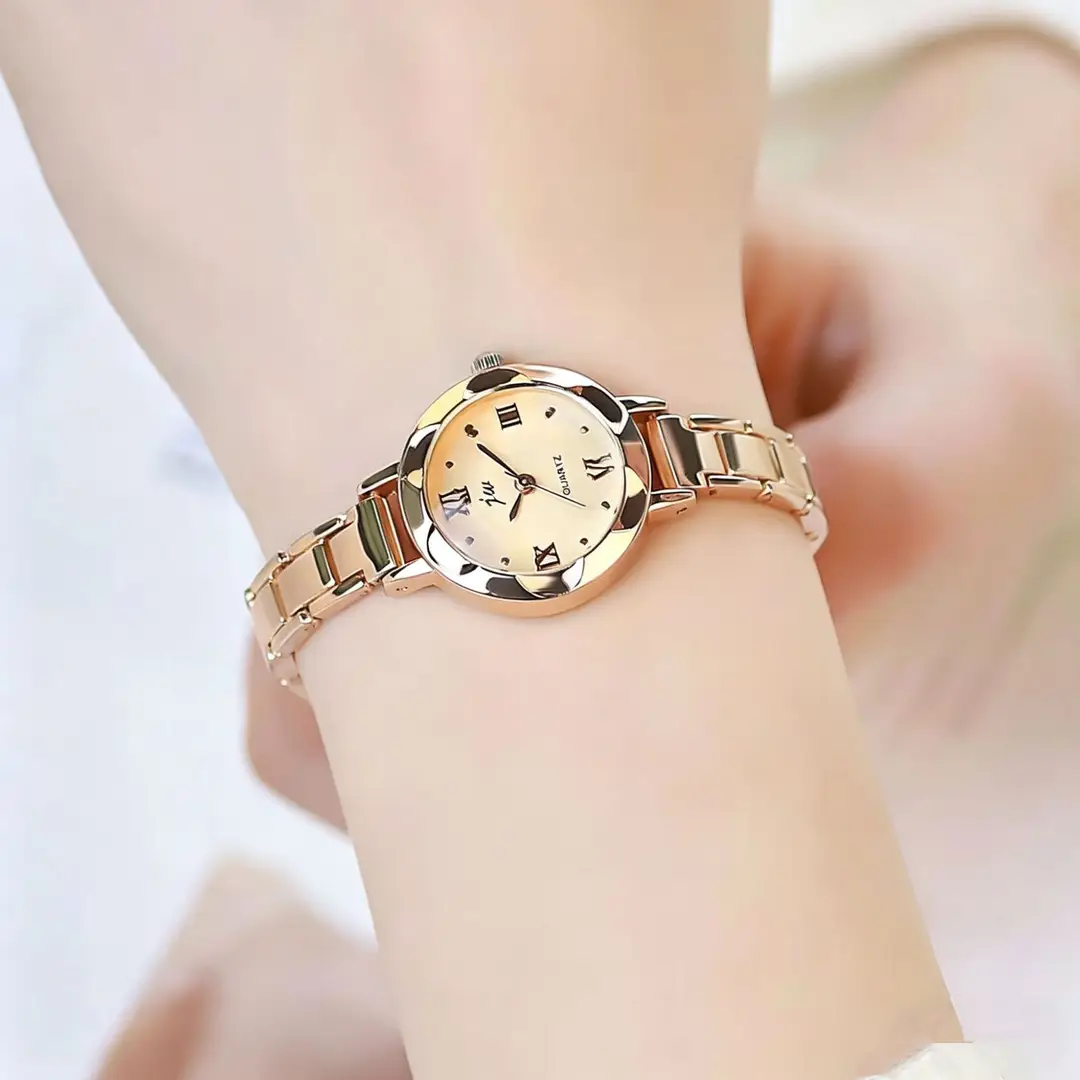 New Style Fashionable Women's Watch Female Student Compact Round Steel Band Trendy Temperament Electronic Quartz Watch Wholesale
