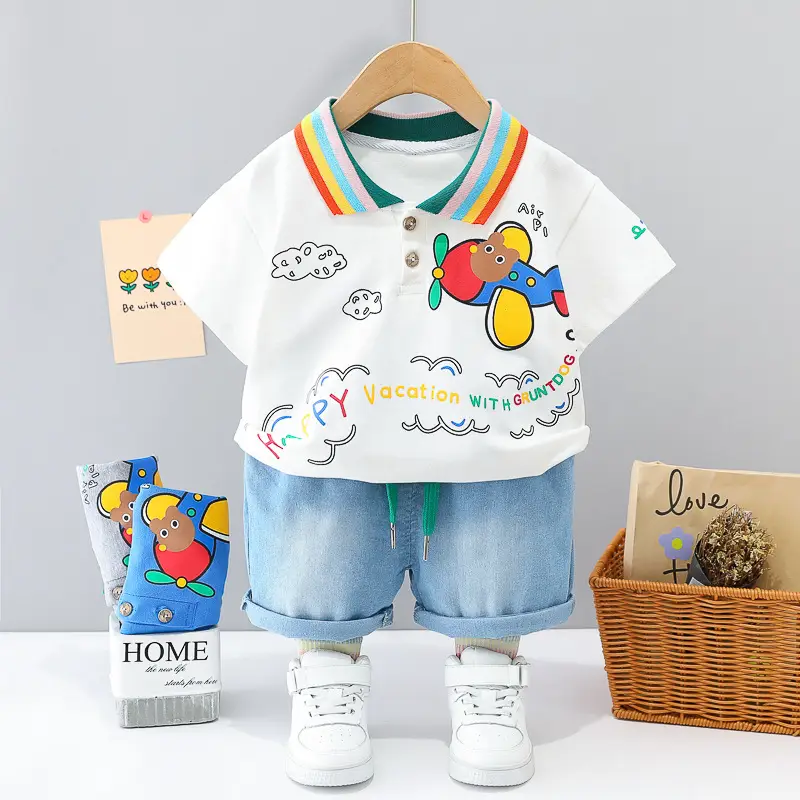 Foreign trade boys rainbow T-shirt shorts set - Image 4