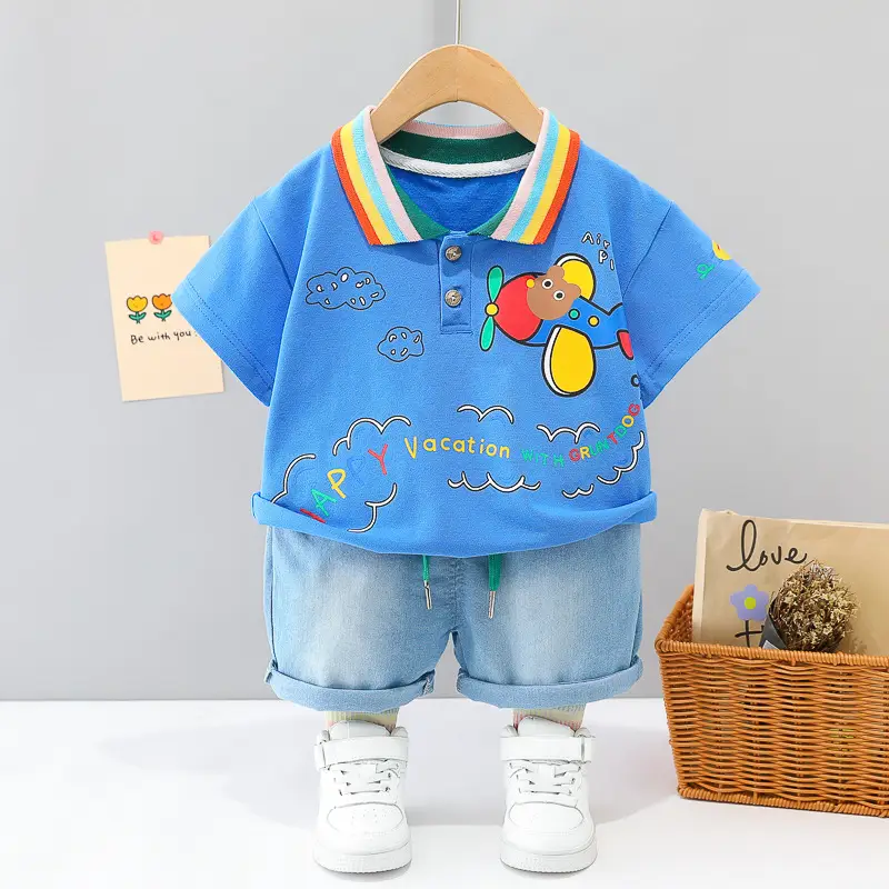 Foreign trade boys rainbow T-shirt shorts set - Image 5