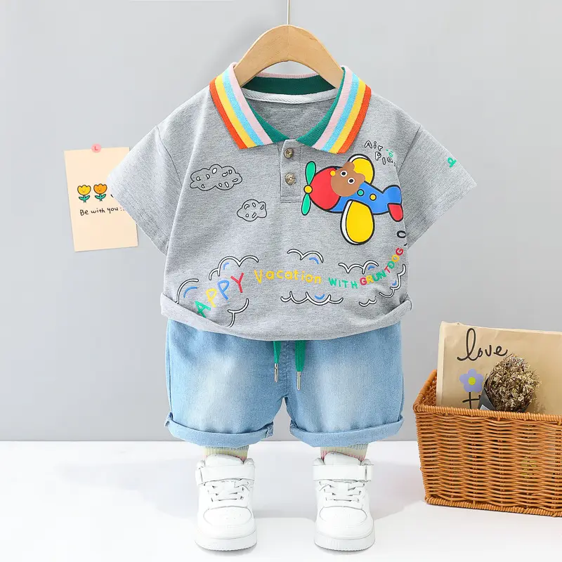 Foreign trade boys rainbow T-shirt shorts set - Image 6