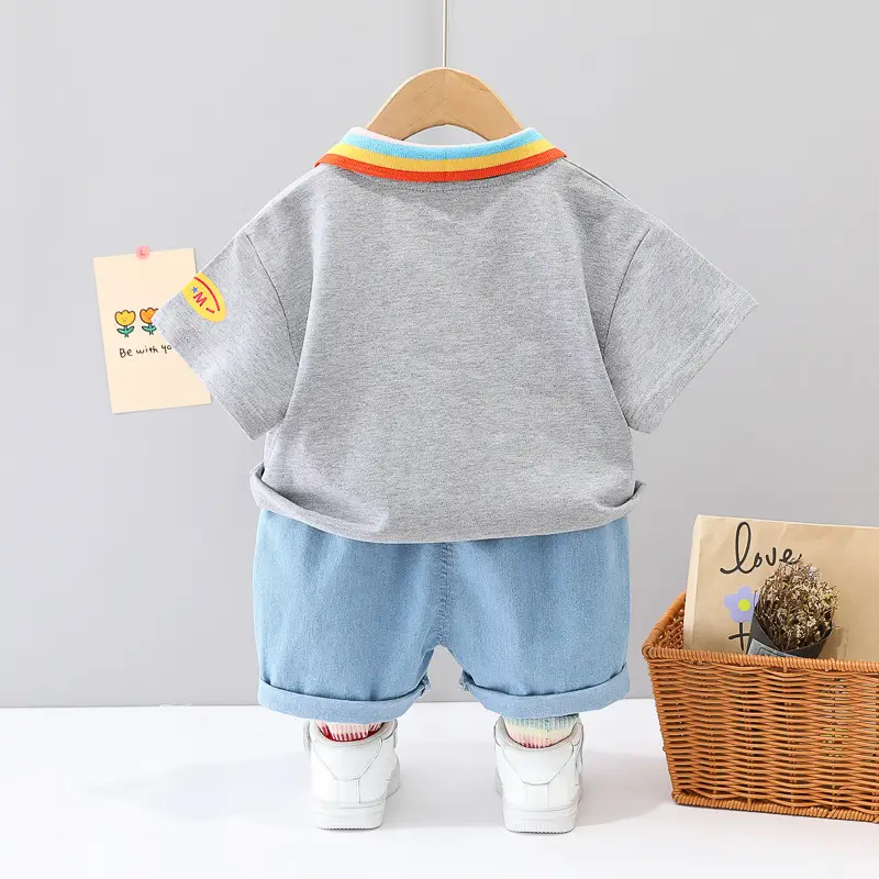 Foreign trade boys rainbow T-shirt shorts set - Image 7