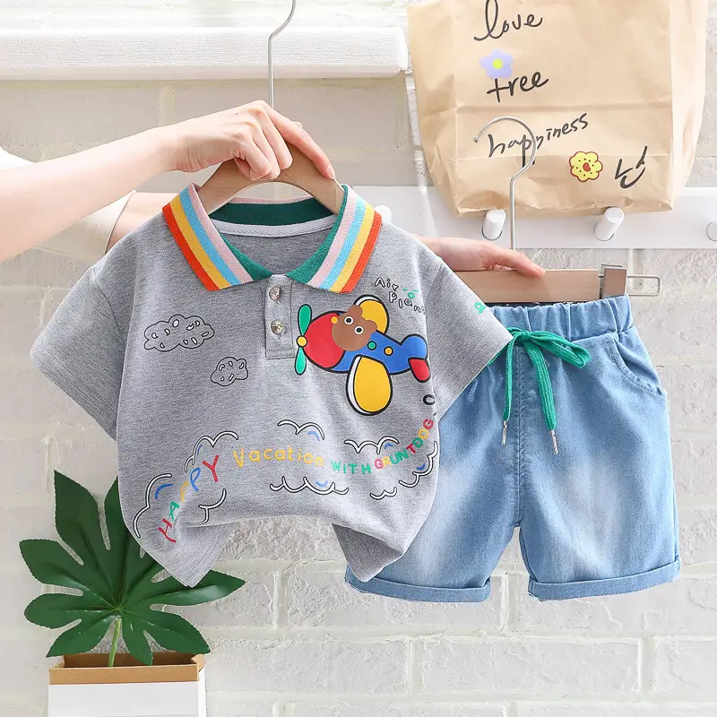 Foreign trade boys rainbow T-shirt shorts set - Image 2