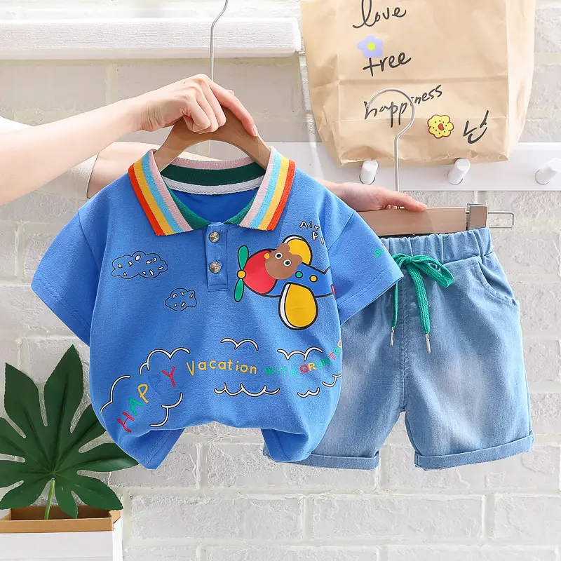 Foreign trade boys rainbow T-shirt shorts set - Image 3