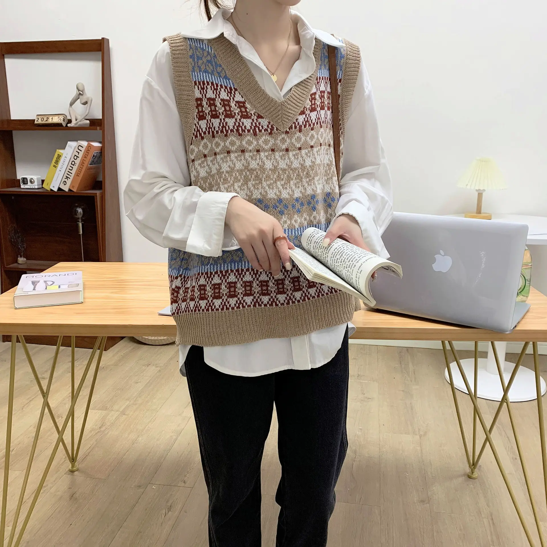 Korean Style V-Neck Knitted V-Neck Vest Women - Image 3