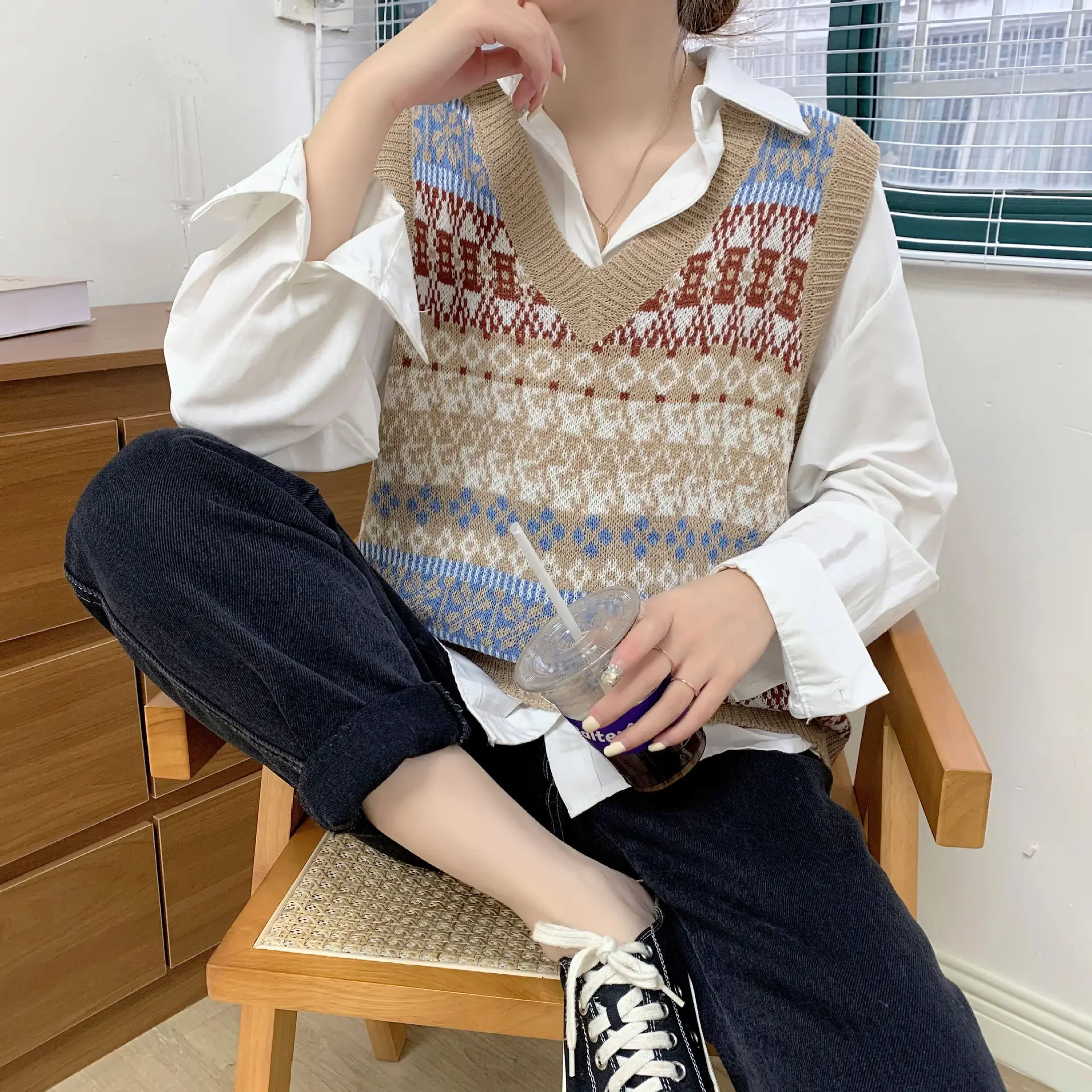 Korean Style V-Neck Knitted V-Neck Vest Women - Image 5