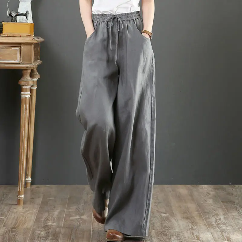 2026 Summer Linen Wide Leg Pants Loose Plus Size - Image 9
