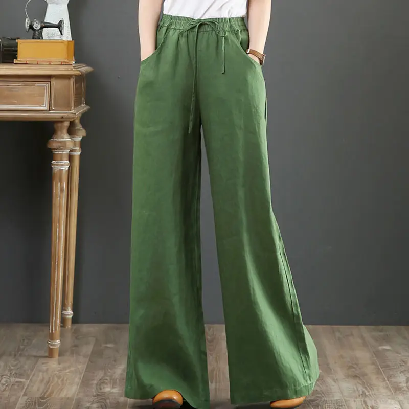 2026 Summer Linen Wide Leg Pants Loose Plus Size - Image 3